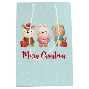 Sacola Para Presentes Média Reindeer, Urso e Coelho Feliz Natal