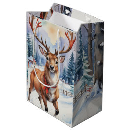 Sacola Para Presentes Média Reindeer Wonderland: Feriado Feliz