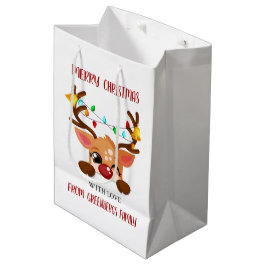 Sacola Para Presentes Média Rena de Natal Fofo Piscando Espiando