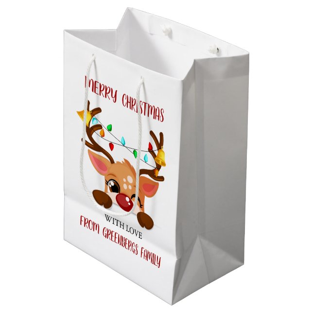 Sacola Para Presentes Média Rena de Natal Fofo Piscando Espiando (Frente inclinada)