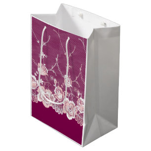 Sacola Para Presentes Média Renda Floral Rosa