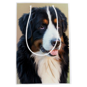 Sacola Para Presentes Média Retrato de Cachorro da Montanha Bernese