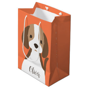 Sacola Para Presentes Média Retrato de cão branco e castanho