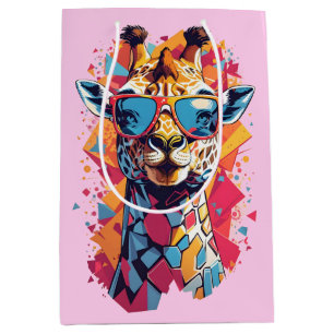 Sacola Para Presentes Média Retrato de Girafa em Estilo Grafite-58567