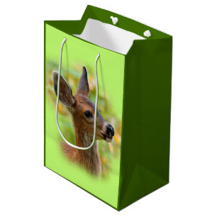 Sacola Para Presentes Média Retrato Vignetado de Deer Fawn Chantageado Sorride