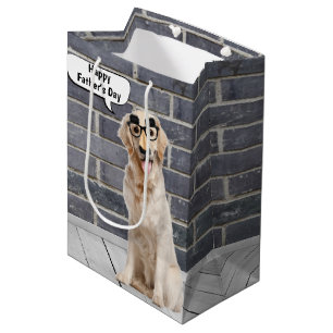 Sacola Para Presentes Média Retriever de Ouro de pai com Máscara de bigode