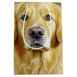 Sacola Para Presentes Média Retriever ouro Com Préguas De Bolo De Aniversário