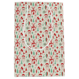 Sacola Para Presentes Média Retro 1950s Santa & Reindeer Mid-Century Christmas