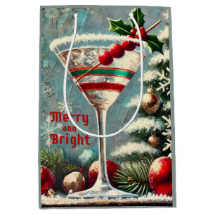 Sacola Para Presentes Média Retro 50 Cranberry Snowflake de Natal Martini