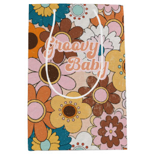 Sacola Para Presentes Média Retro 70s Daisy Groovy Baby Floral Vintage 60s