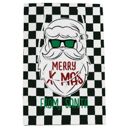 Sacola Para Presentes Média Retro Black White Checkered Santa Claus Christmas