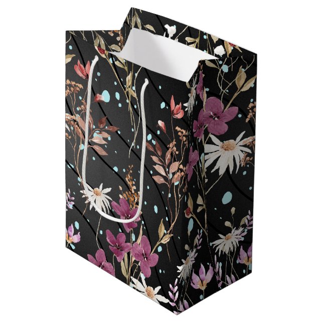 Sacola Para Presentes Média Retro Boho Elegant Wildflower (Frente inclinada)