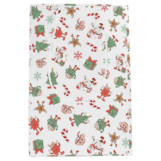 Sacola Para Presentes Média Retro Chilling Com Meu Natal De Snowmies (Frente)