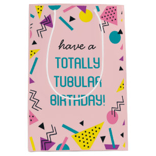 Sacola Para Presentes Média Retro Cor-de-Rosa Funny 80s Slang Birthday Gift Ba