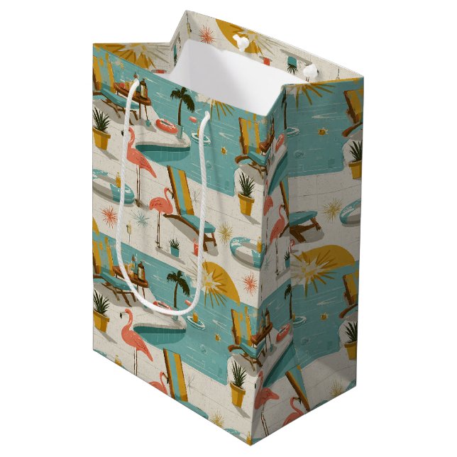 Sacola Para Presentes Média Retro Flamingo Poolside Summer Pattern (10) (Frente inclinada)