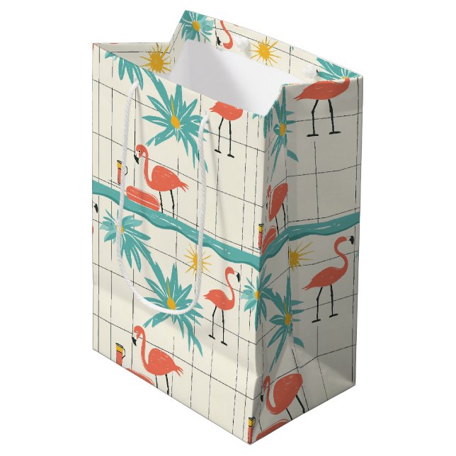 Sacola Para Presentes Média Retro Flamingo Poolside Summer Pattern (2) (Frente inclinada)
