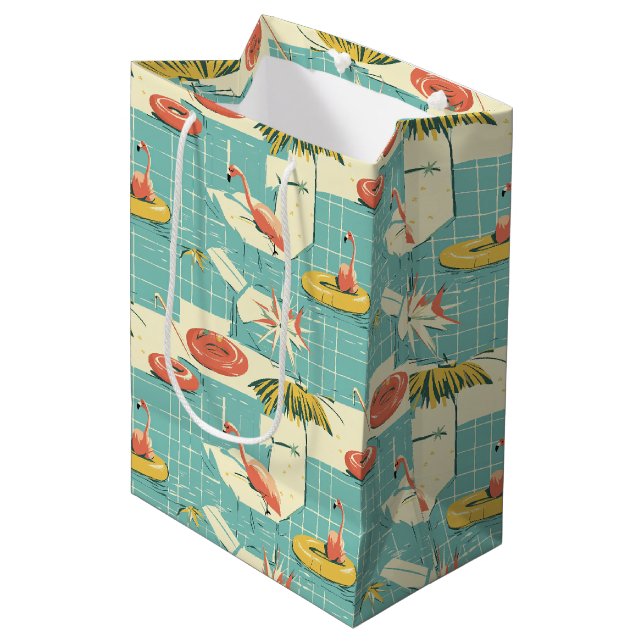 Sacola Para Presentes Média Retro Flamingo Poolside Summer Pattern (4) (Frente inclinada)