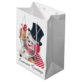 Sacola Para Presentes Média retro natais vintages snowman adicionar mensagem