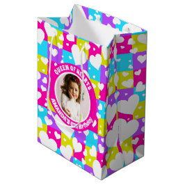 Sacola Para Presentes Média Retro Neon Queen Of Heart Foto De Aniversário