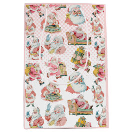 Sacola Para Presentes Média Retrô Rosa Grafado Natal Papai Noel