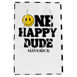 Sacola Para Presentes Média Retro Um Dude Feliz Sorriso Rosto Menino 1º Aniver