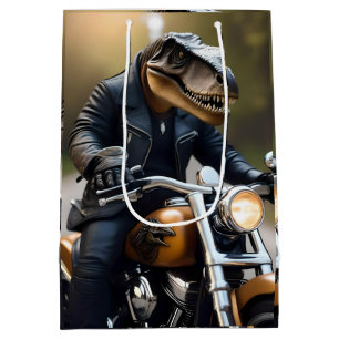 Sacola Para Presentes Média **"Rex Revved Up: T-Rex em couro em uma moto
