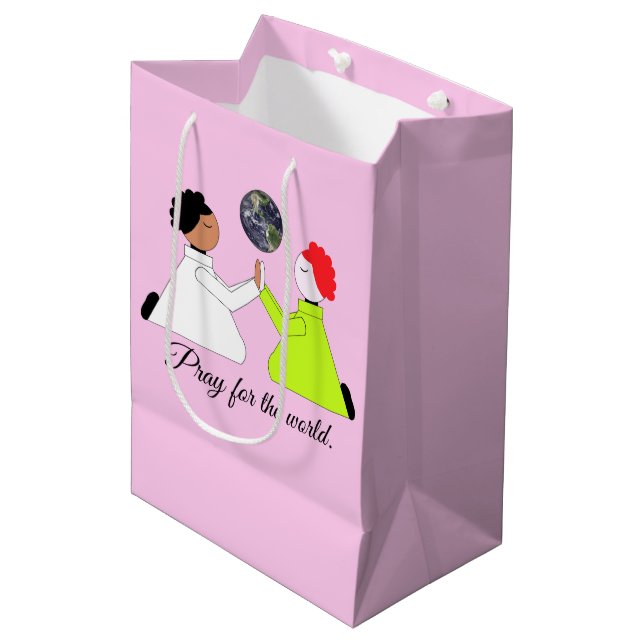Sacola Para Presentes Média Reze pelo Mundo: Lavanda (Frente inclinada)