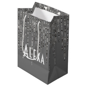 Sacola Para Presentes Média Rhinestone Bling Com Nome Média Gift Bag