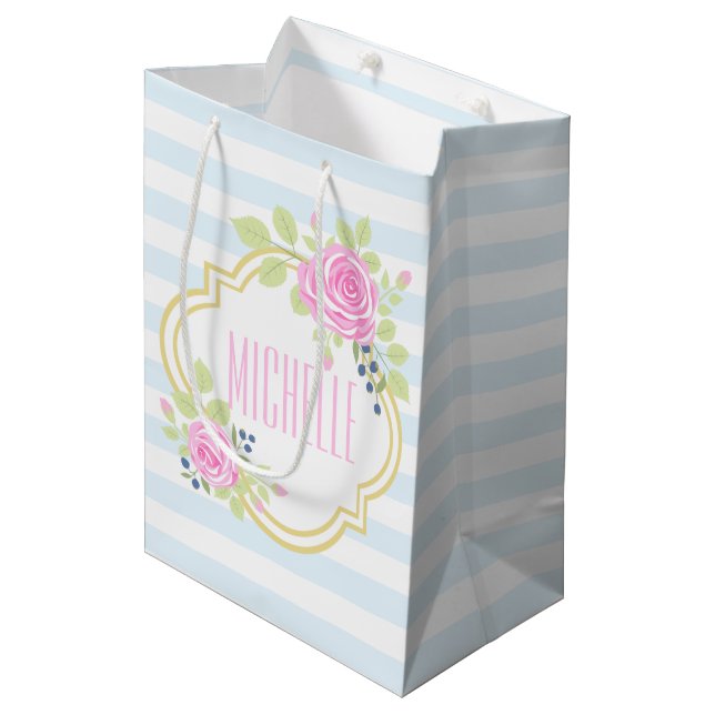 Sacola Para Presentes Média Rico Monograma Rosa Blueberry Gift Bag (Frente inclinada)
