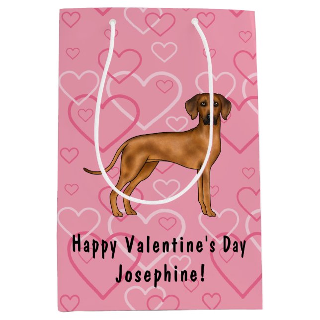 Sacola Para Presentes Média Ridgeback Dog Love Heart Pink (Frente)