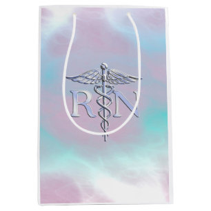 Sacola Para Presentes Média RN Caduceus Medicina Mãe-Pérola Decoração