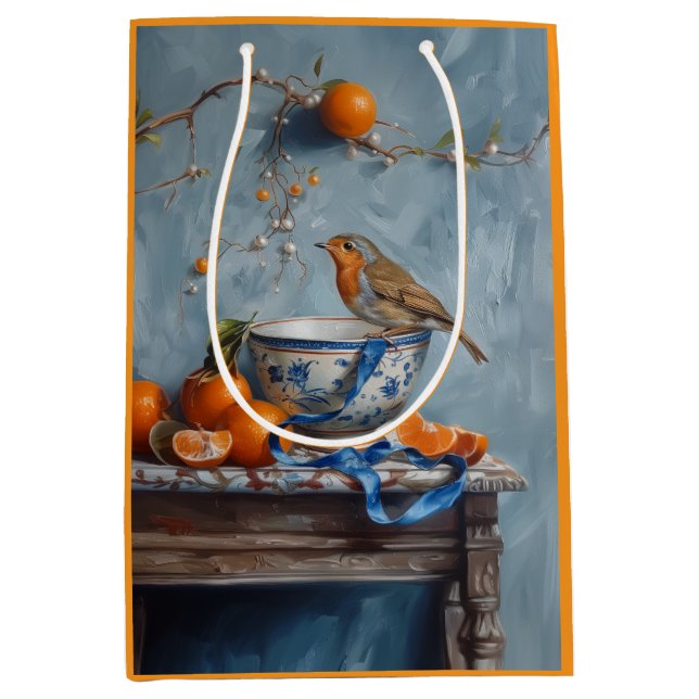 Sacola Para Presentes Média Robin - Folha de Papel (Frente)