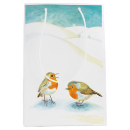 Sacola Para Presentes Média Robins vermelhos no inverno