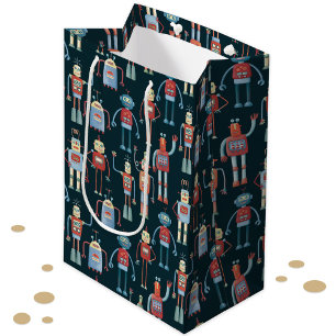 Sacola Para Presentes Média Robôs Vintage do Estilo Retro 1950s