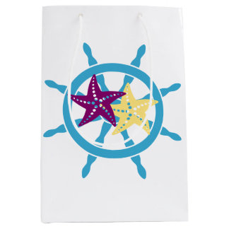 Sacola Para Presentes Média Roda de Navio & Estrela do Mar