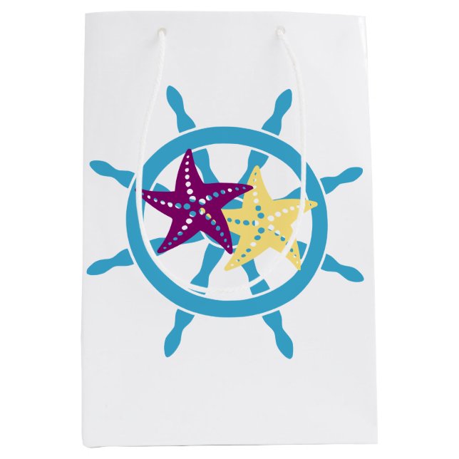 Sacola Para Presentes Média Roda de Navio & Estrela do Mar (Frente)