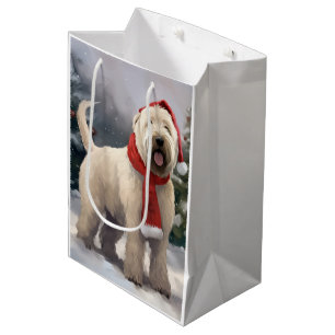 Sacola Para Presentes Média Roda Terrier Dog no Natal da Neve