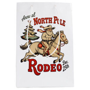 Sacola Para Presentes Média Rodeio Anual do Polo Norte 25 de Dezembro Cowboy P