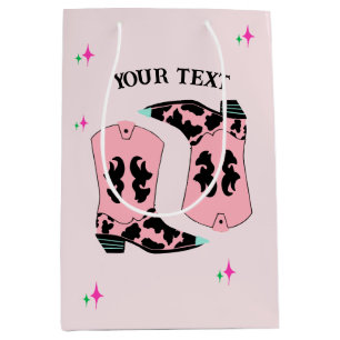 Sacola Para Presentes Média Rodeio de Boots, Moça Rosa
