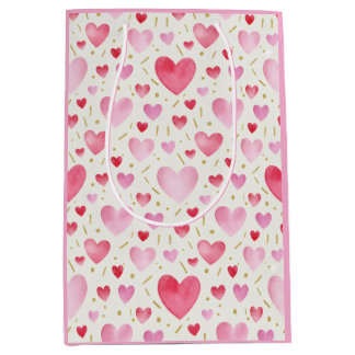 Sacola Para Presentes Média Romance de Quartzo Rosa: Corações de Aquarela & Do