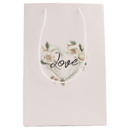 Sacola Para Presentes Média Romantic Blush Roses Feathers Heart Wedding