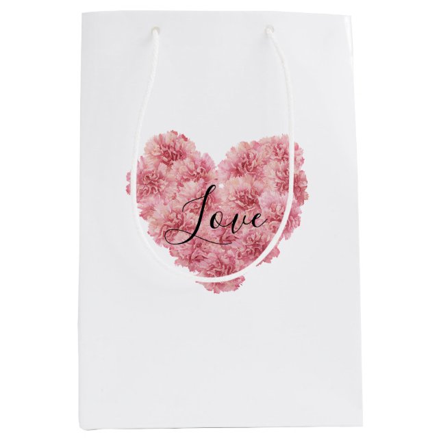 Sacola Para Presentes Média Romantic Pink Heart Flower Valentine's Day (Frente)