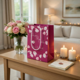 Sacola Para Presentes Média Romantic Pink Petals Save the Date Wedding 