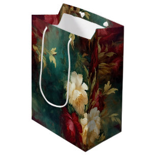 Sacola Para Presentes Média Românticas Flores Vermelhas Brancas Noivado Chá de