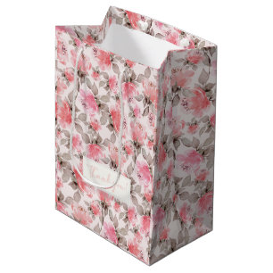 Sacola Para Presentes Média Romântico - papel de tecido de cor d'água do rosa