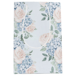 Sacola Para Presentes Média Romântico Rosa Flores Azuis Chuveiro de Noiva