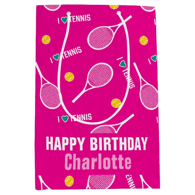 Sacola Para Presentes Média Rosa brilhante Eu adoro padrão tênis (Frente)