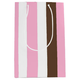 Sacola Para Presentes Média Rosa, Chocolate e Stripes Brancas