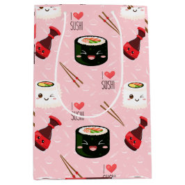 Sacola Para Presentes Média Rosa claro de padrão Kawaii Sushi