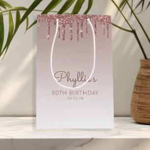 Sacola Para Presentes Média Rosa de Aniversário do 80 de Drivers de Glitter Do